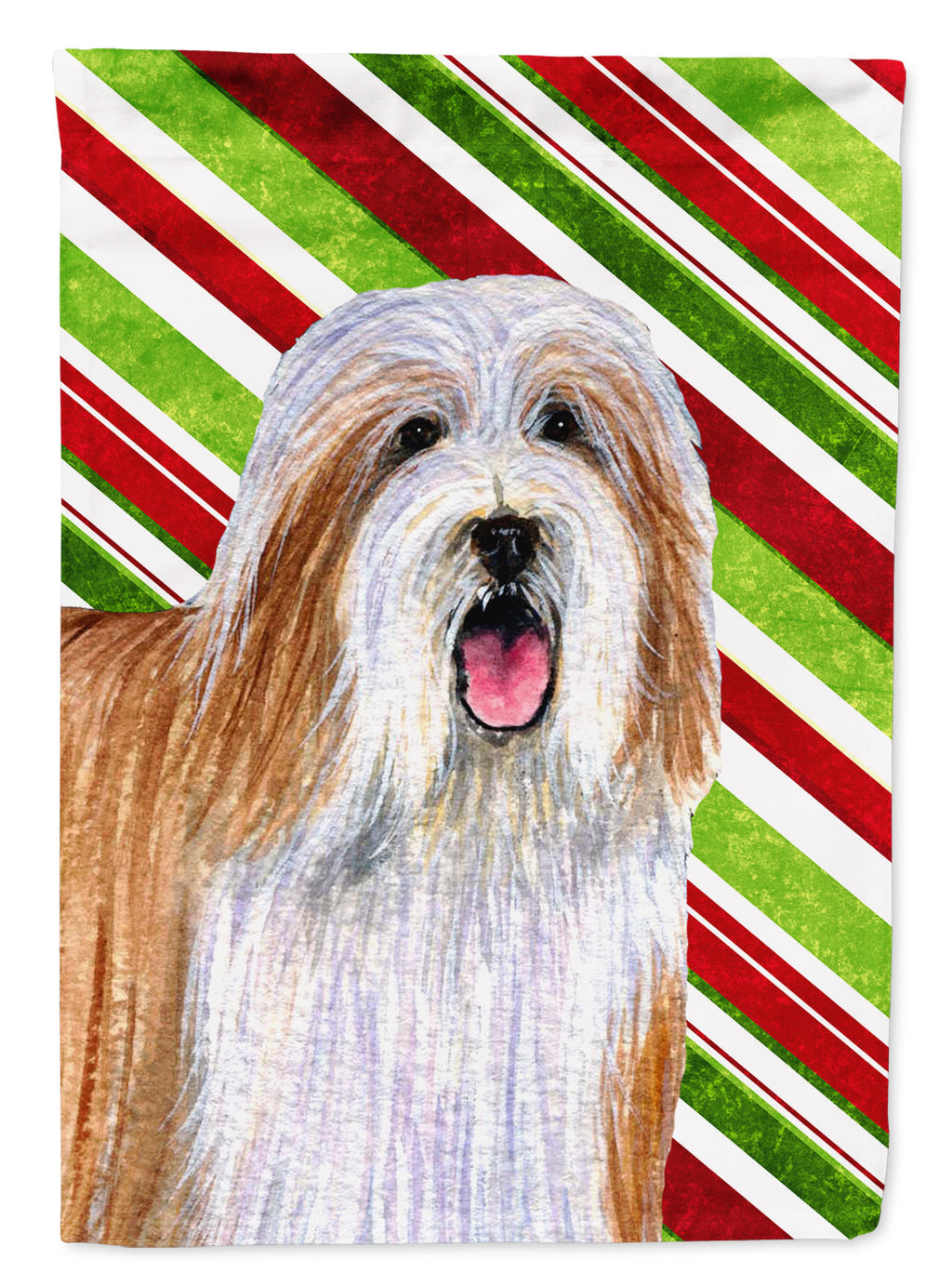 Bearded Collie Candy Cane Holiday Christmas House Flag 28x40 Porch Sleeve Pole Decorative Outside Yard Banner Artwork Wall Hanging, Polyester