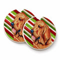Bloodhound Candy Cane Holiday Christmas Set of 2 Cup Holder Car Coasters Absorbent Round Sandstone Coasters Gifts for Men or Women, 2.5, Multicolor