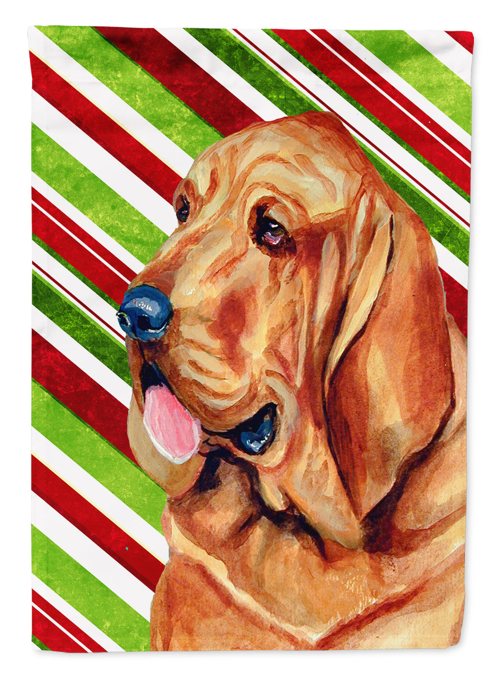 Bloodhound Candy Cane Holiday Christmas House Flag 28x40 Porch Sleeve Pole Decorative Outside Yard Banner Artwork Wall Hanging, Polyester
