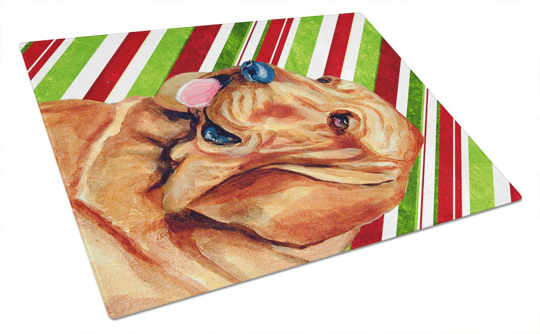 Bloodhound Candy Cane Holiday Christmas Cutting Board Tempered Glass Kitchen Cutting Surface, Heat Resistant Chopping, Non-Slip Feet, Food Prep & Serving