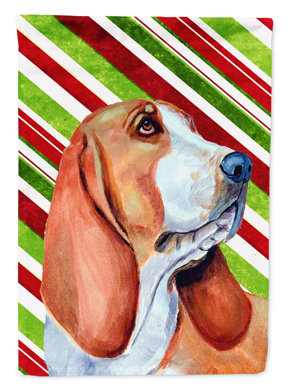 Basset Hound Candy Cane Holiday Christmas House Flag 28x40 Porch Sleeve Pole Decorative Outside Yard Banner Artwork Wall Hanging, Polyester