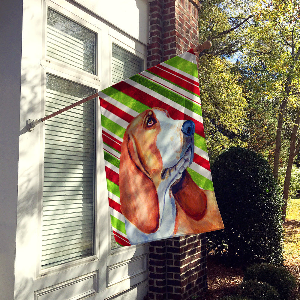 Basset Hound Candy Cane Holiday Christmas House Flag 28x40 Porch Sleeve Pole Decorative Outside Yard Banner Artwork Wall Hanging, Polyester
