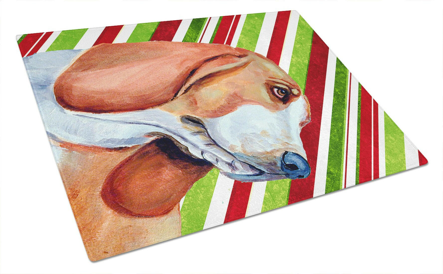 Basset Hound Candy Cane Holiday Christmas Cutting Board Tempered Glass Kitchen Cutting Surface, Heat Resistant Chopping, Non-Slip Feet, Food Prep & Serving