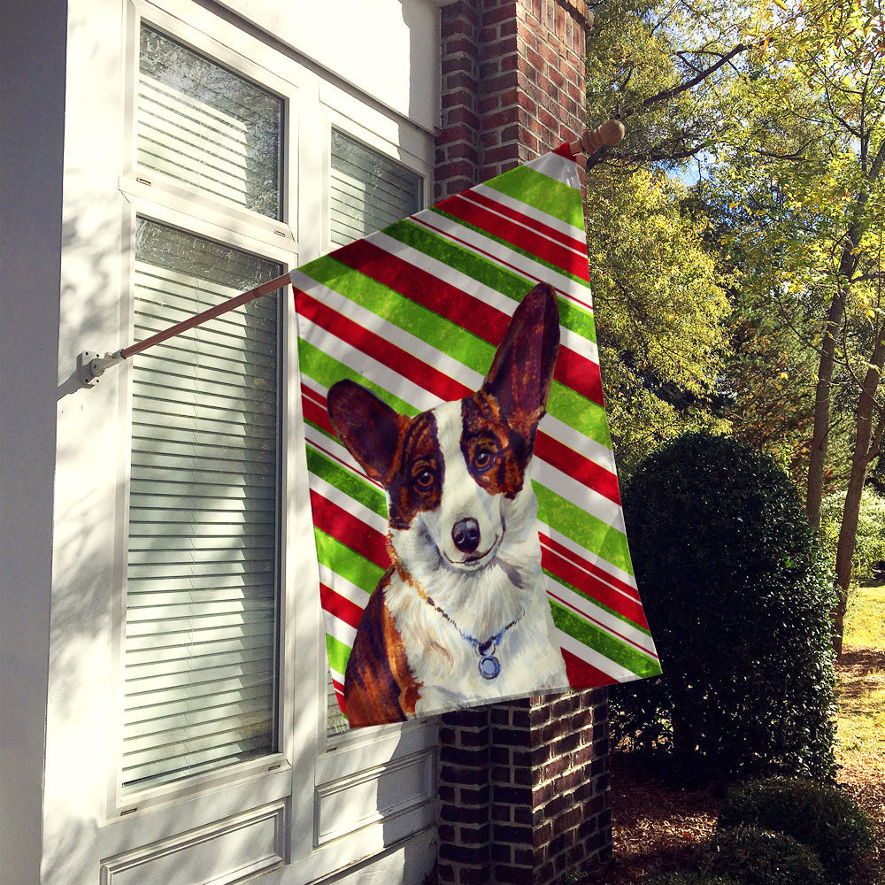 Corgi Candy Cane Holiday Christmas House Flag 28x40 Porch Sleeve Pole Decorative Outside Yard Banner Artwork Wall Hanging, Polyester