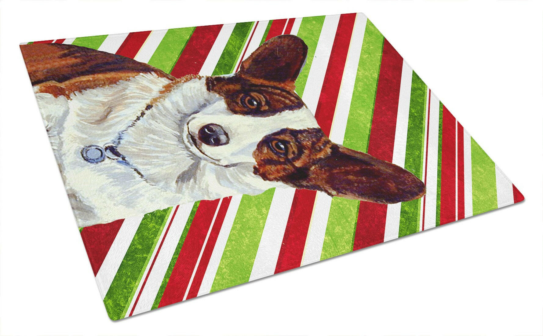 Corgi Candy Cane Holiday Christmas Cutting Board Tempered Glass Kitchen Cutting Surface, Heat Resistant Chopping, Non-Slip Feet, Food Prep & Serving