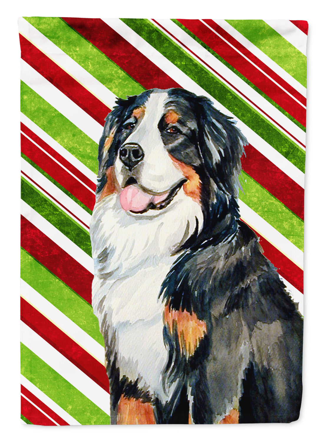 Bernese Mountain Dog Candy Cane Holiday Christmas House Flag 28x40 Porch Sleeve Pole Decorative Outside Yard Banner Artwork Wall Hanging, Polyester