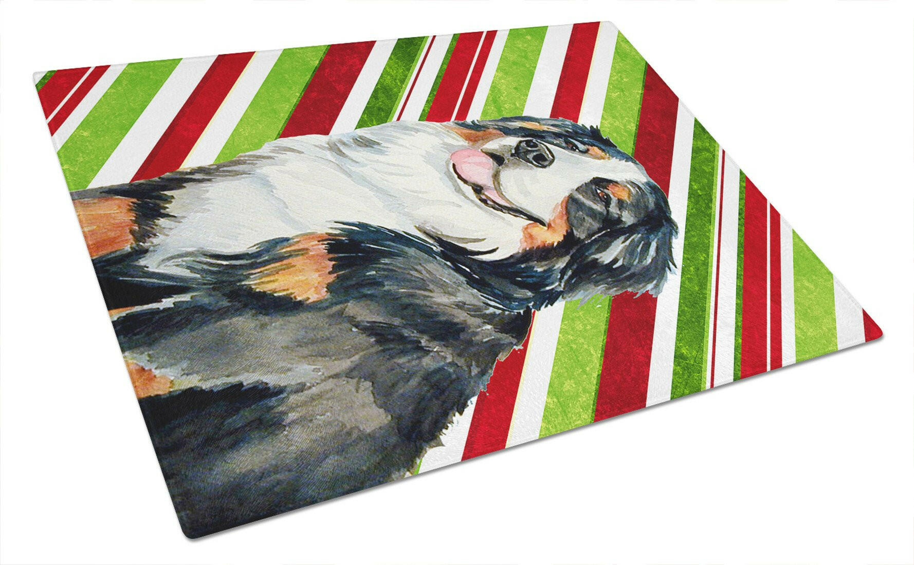 Bernese Mountain Dog Candy Cane Holiday Christmas Cutting Board Tempered Glass Kitchen Cutting Surface, Heat Resistant Chopping, Non-Slip Feet, Food Prep & Serving