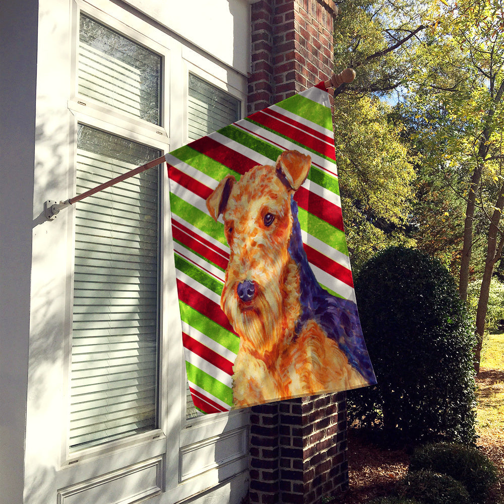 Airedale Candy Cane Holiday Christmas House Flag 28x40 Porch Sleeve Pole Decorative Outside Yard Banner Artwork Wall Hanging, Polyester