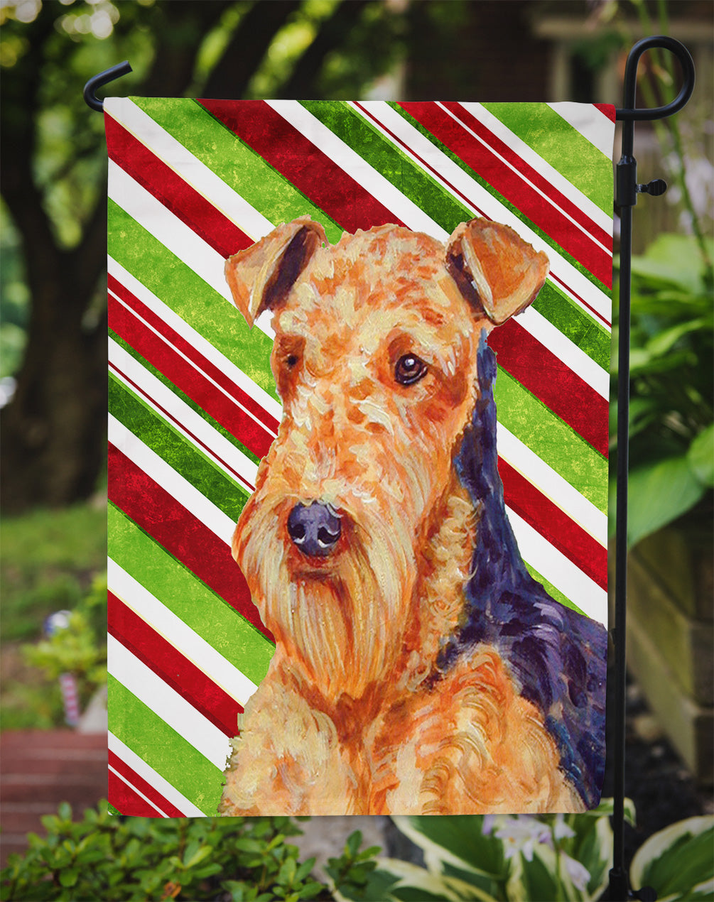 Airedale Candy Cane Holiday Christmas Garden Flag Mailbox Decorative Yard Banner Outside Patio Artwork for Flower Beds, Garden Size, Multicolor