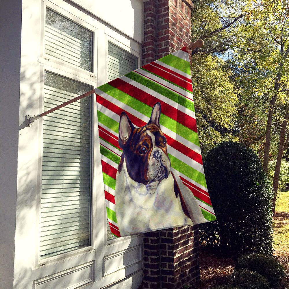 French Bulldog Candy Cane Holiday Christmas House Flag 28x40 Porch Sleeve Pole Decorative Outside Yard Banner Artwork Wall Hanging, Polyester