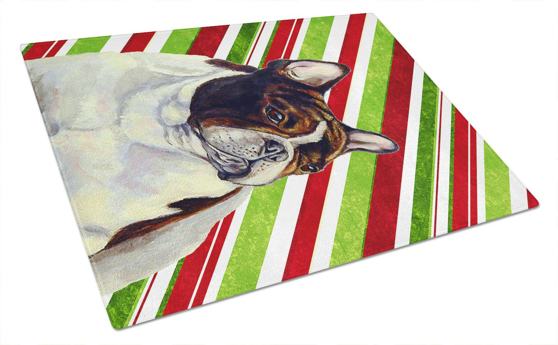 French Bulldog Candy Cane Holiday Christmas Cutting Board Tempered Glass Kitchen Cutting Surface, Heat Resistant Chopping, Non-Slip Feet, Food Prep & Serving