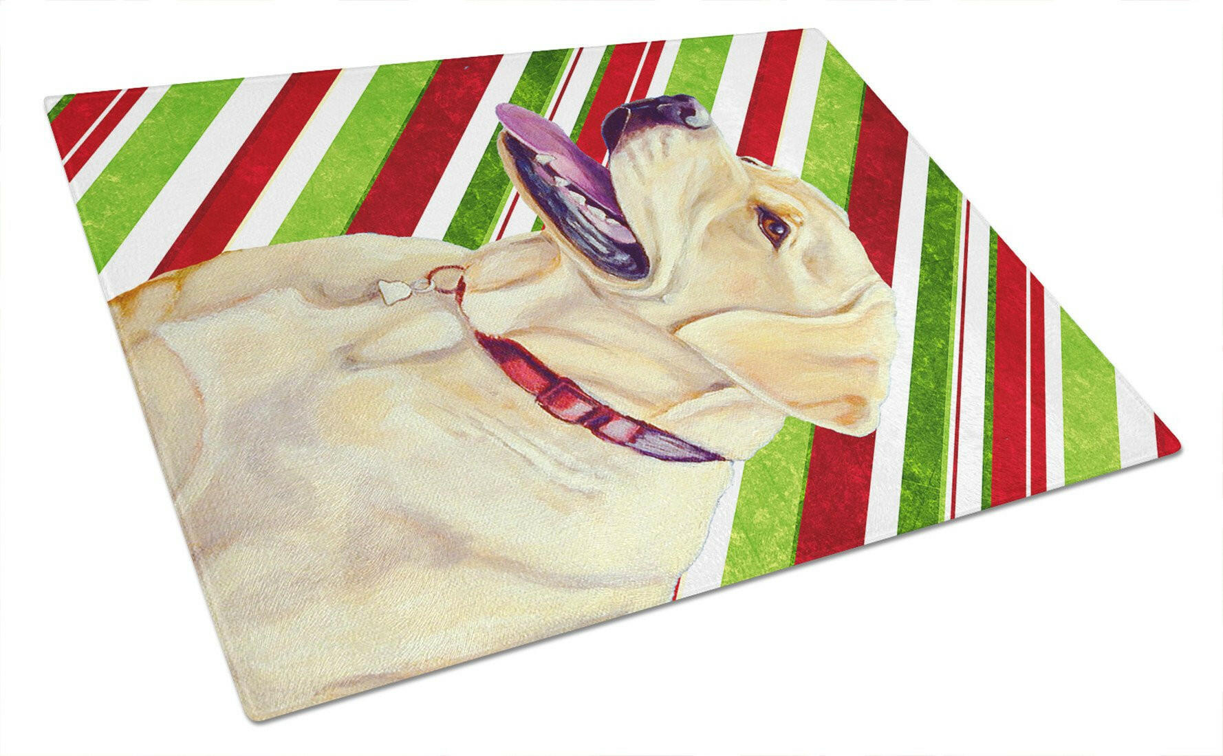Labrador Candy Cane Holiday Christmas Cutting Board Tempered Glass Kitchen Cutting Surface, Heat Resistant Chopping, Non-Slip Feet, Food Prep & Serving