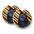 Schipperke Candy Cane Holiday Christmas Set of 2 Cup Holder Car Coasters Absorbent Round Sandstone Coasters Gifts for Men or Women, 2.5, Multicolor