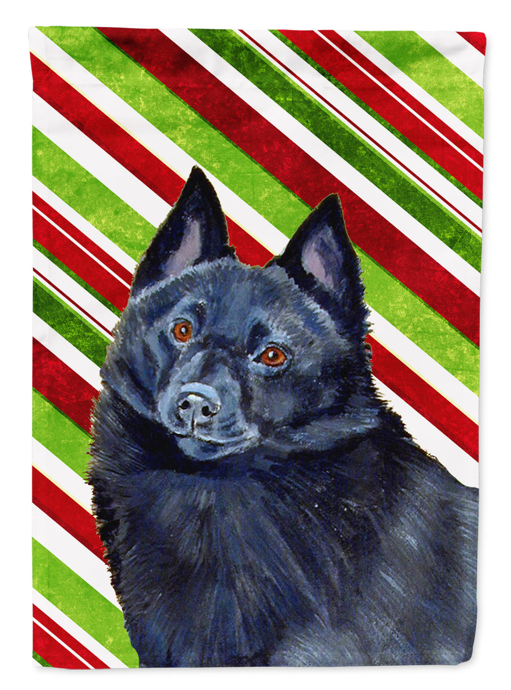 Schipperke Candy Cane Holiday Christmas House Flag 28x40 Porch Sleeve Pole Decorative Outside Yard Banner Artwork Wall Hanging, Polyester
