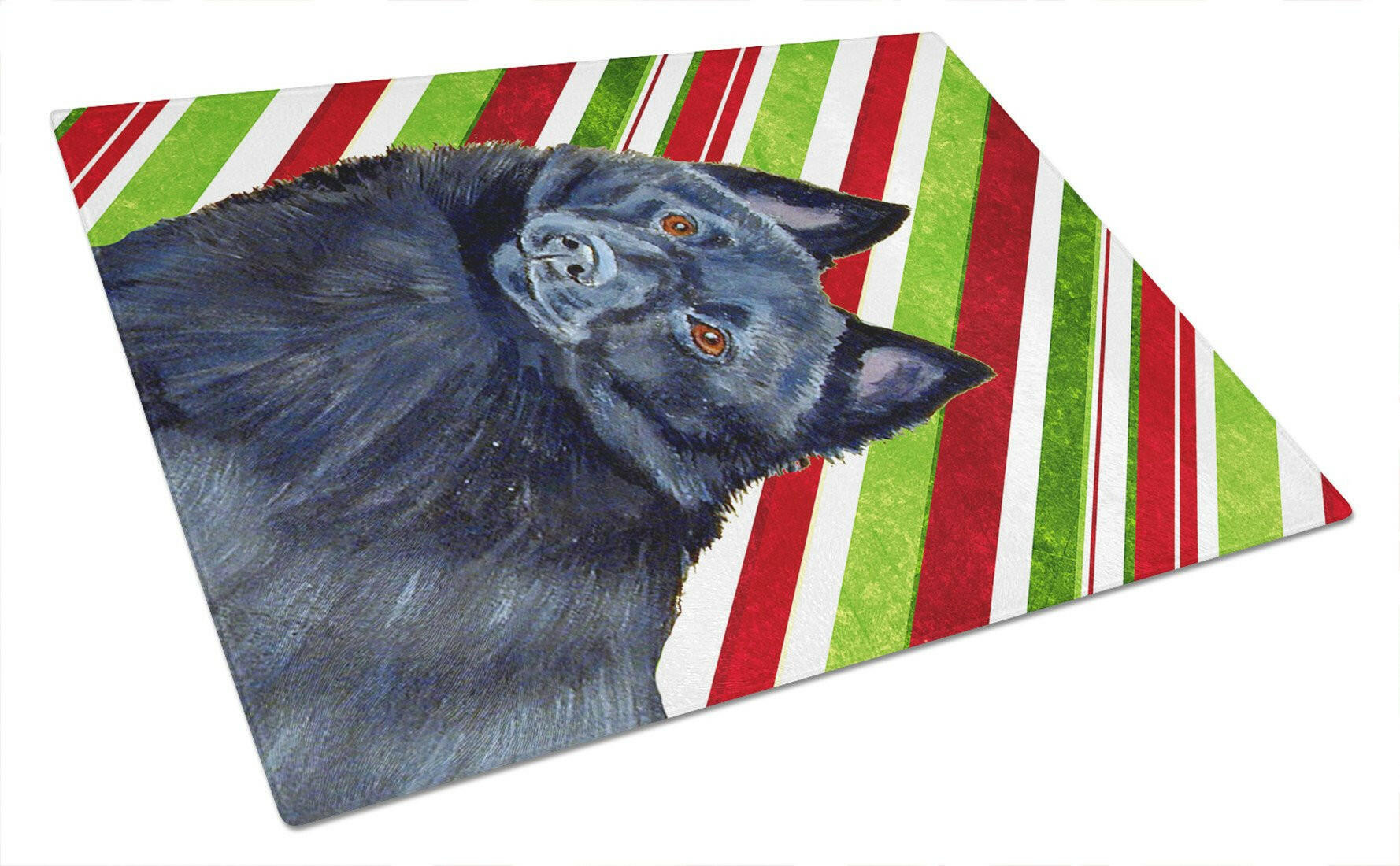 Schipperke Candy Cane Holiday Christmas Cutting Board Tempered Glass Kitchen Cutting Surface, Heat Resistant Chopping, Non-Slip Feet, Food Prep & Serving