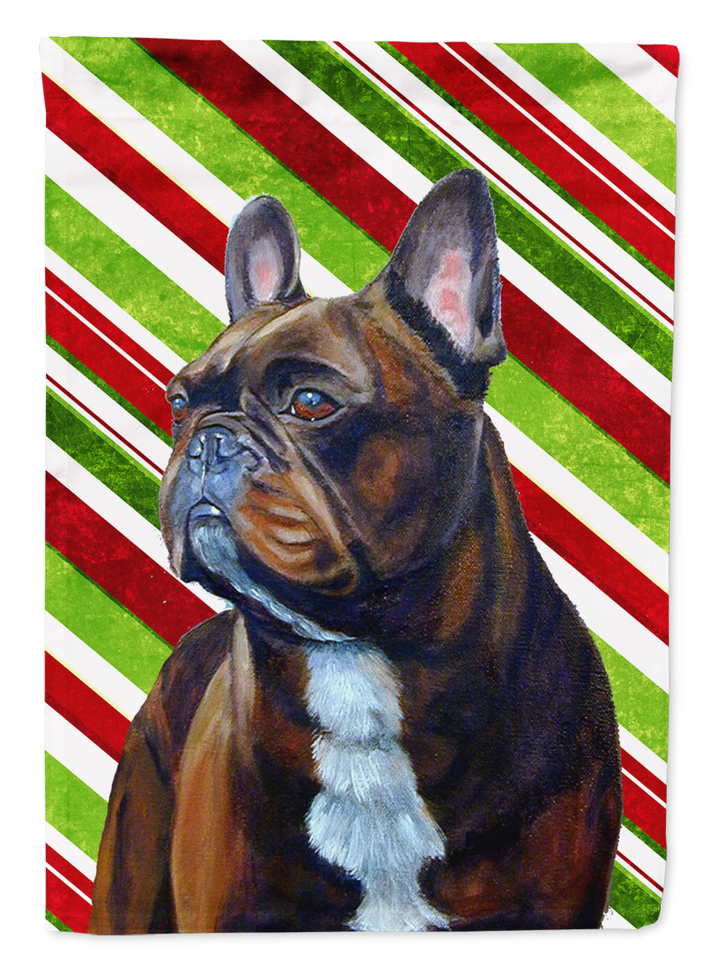 French Bulldog Candy Cane Holiday Christmas House Flag 28x40 Porch Sleeve Pole Decorative Outside Yard Banner Artwork Wall Hanging, Polyester
