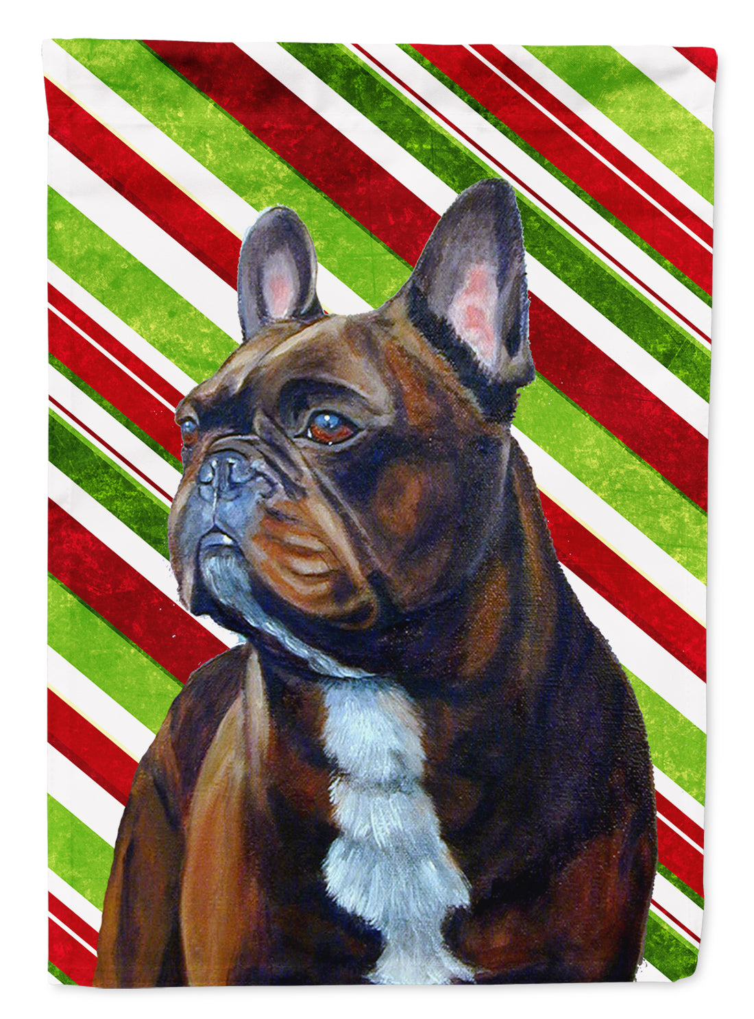 French Bulldog Candy Cane Holiday Christmas House Flag 28x40 Porch Sleeve Pole Decorative Outside Yard Banner Artwork Wall Hanging, Polyester