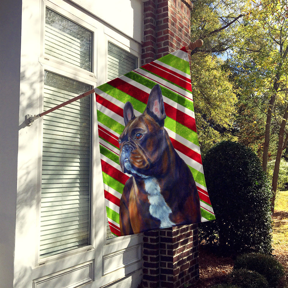 French Bulldog Candy Cane Holiday Christmas House Flag 28x40 Porch Sleeve Pole Decorative Outside Yard Banner Artwork Wall Hanging, Polyester