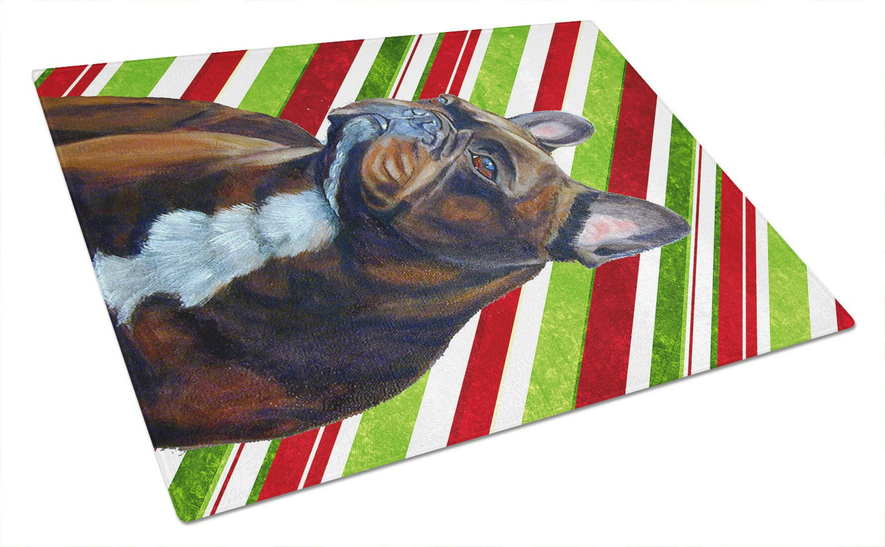 French Bulldog Candy Cane Holiday Christmas Cutting Board Tempered Glass Kitchen Cutting Surface, Heat Resistant Chopping, Non-Slip Feet, Food Prep & Serving