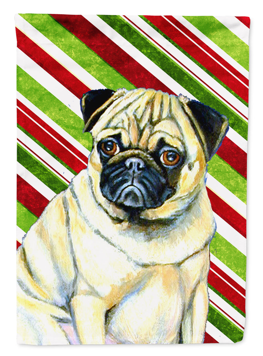 Pug Candy Cane Holiday Christmas House Flag 28x40 Porch Sleeve Pole Decorative Outside Yard Banner Artwork Wall Hanging, Polyester