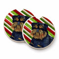 Brussels Griffon Candy Cane Holiday Christmas Set of 2 Cup Holder Car Coasters Absorbent Round Sandstone Coasters Gifts for Men or Women, 2.5, Multicolor