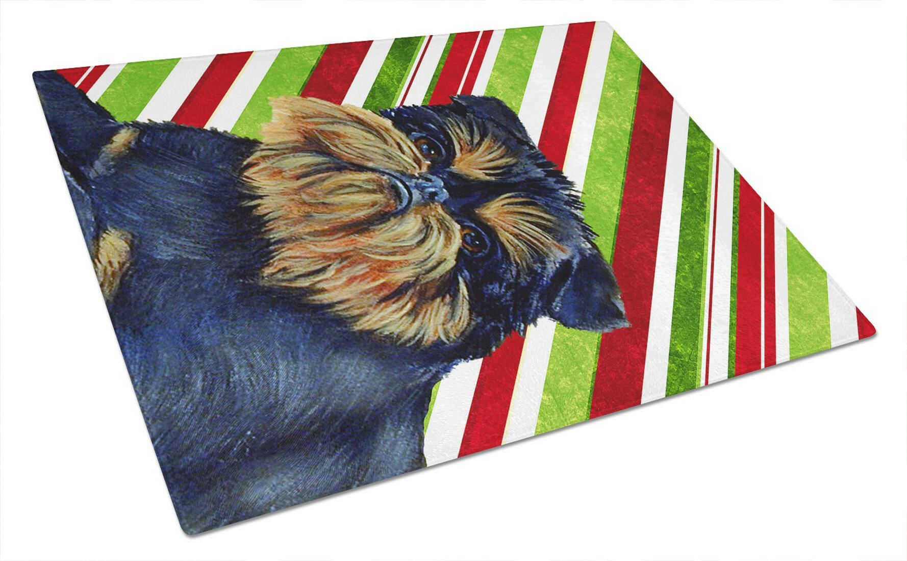 Brussels Griffon Candy Cane Holiday Christmas Cutting Board Tempered Glass Kitchen Cutting Surface, Heat Resistant Chopping, Non-Slip Feet, Food Prep & Serving