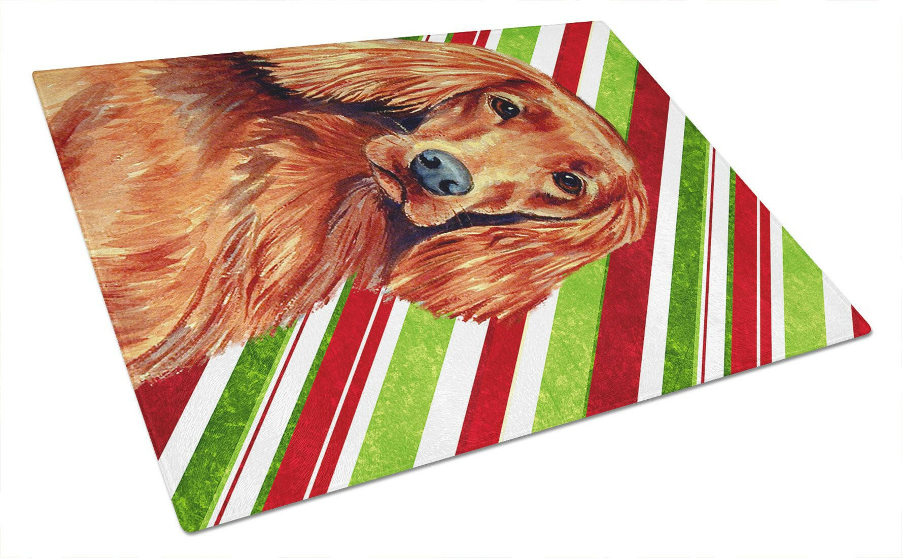 Irish Setter Candy Cane Holiday Christmas Cutting Board Tempered Glass Kitchen Cutting Surface, Heat Resistant Chopping, Non-Slip Feet, Food Prep & Serving