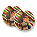 Dachshund Candy Cane Holiday Christmas Set of 2 Cup Holder Car Coasters Absorbent Round Sandstone Coasters Gifts for Men or Women, 2.5, Multicolor