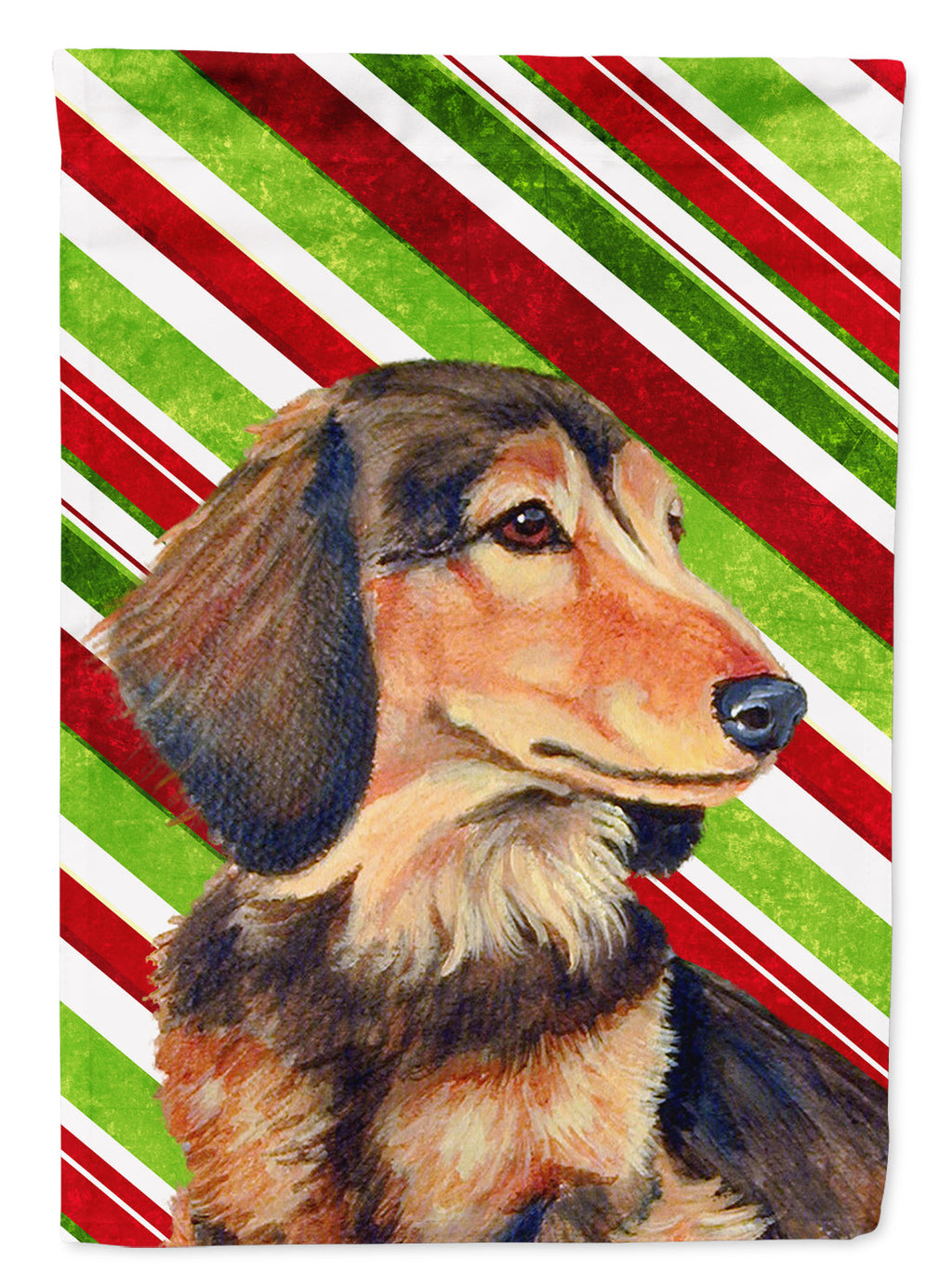 Dachshund Candy Cane Holiday Christmas House Flag 28x40 Porch Sleeve Pole Decorative Outside Yard Banner Artwork Wall Hanging, Polyester