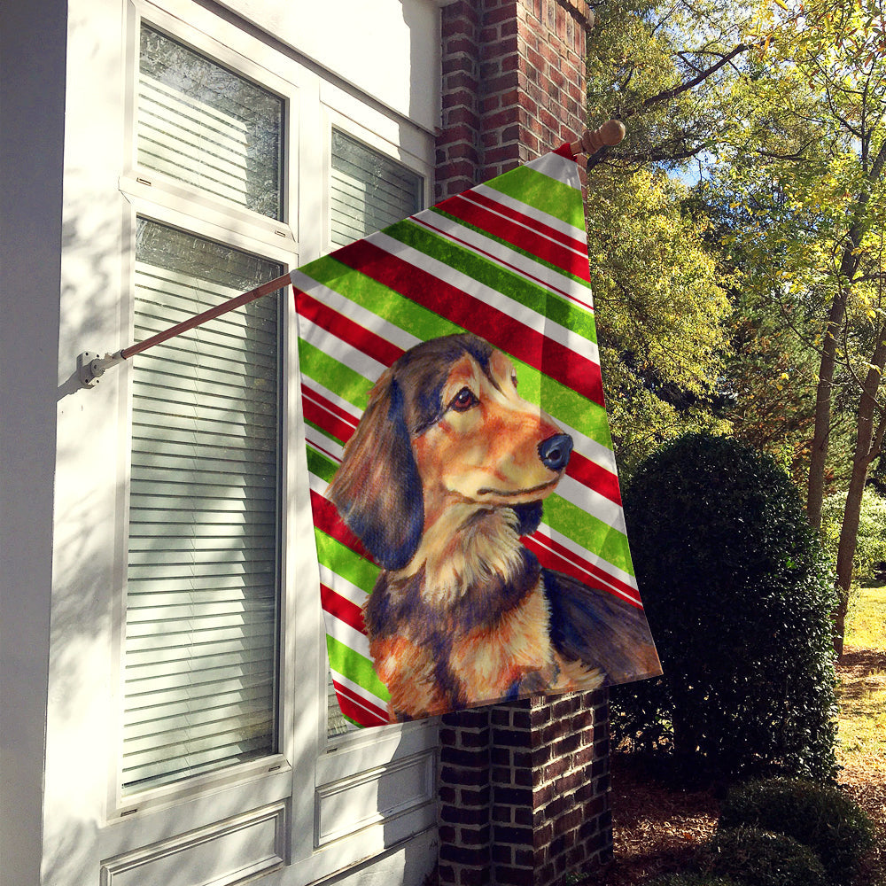 Dachshund Candy Cane Holiday Christmas House Flag 28x40 Porch Sleeve Pole Decorative Outside Yard Banner Artwork Wall Hanging, Polyester