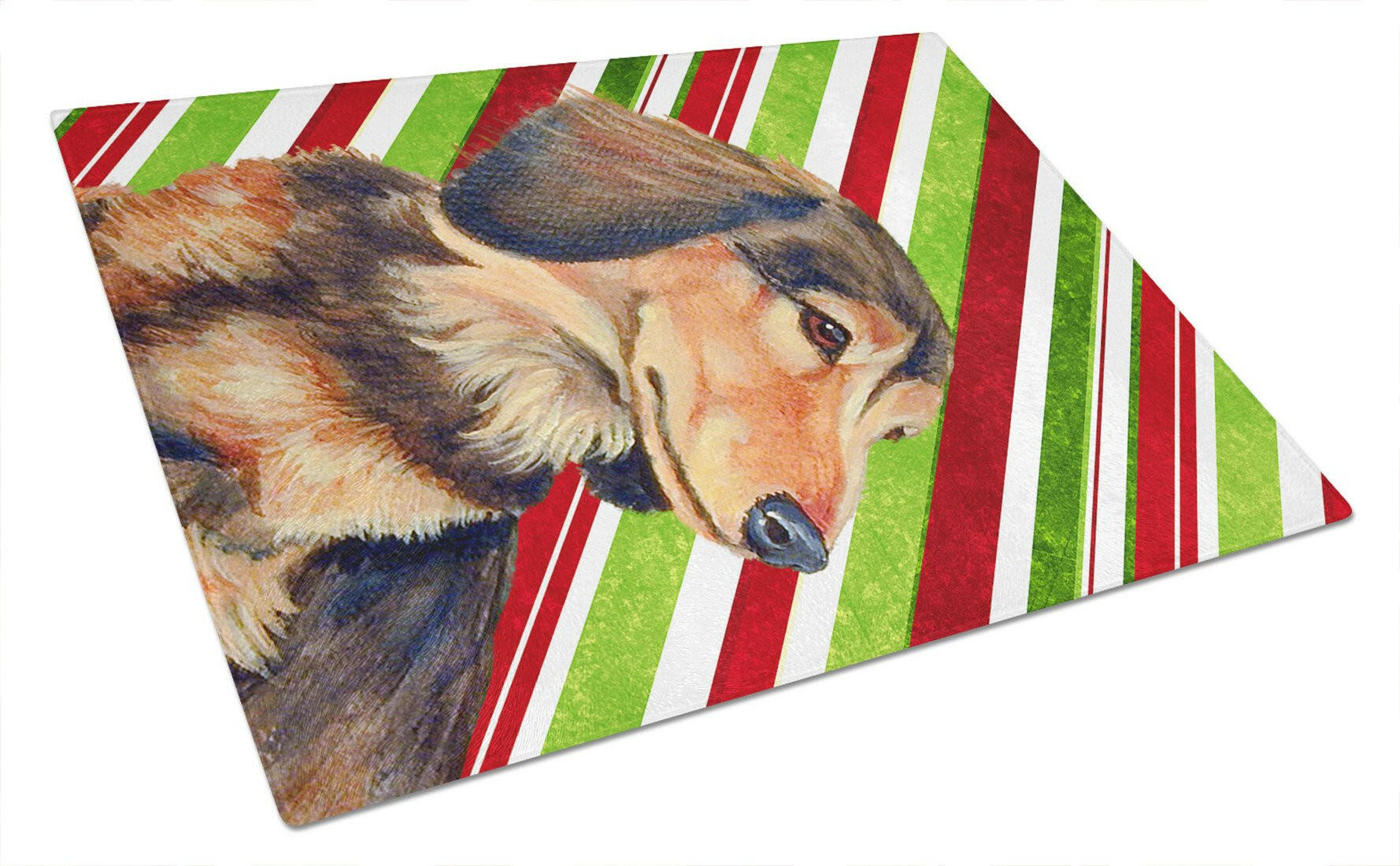 Dachshund Candy Cane Holiday Christmas Cutting Board Tempered Glass Kitchen Cutting Surface, Heat Resistant Chopping, Non-Slip Feet, Food Prep & Serving