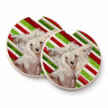 Chinese Crested Candy Cane Holiday Christmas Set of 2 Cup Holder Car Coasters Absorbent Round Sandstone Coasters Gifts for Men or Women, 2.5, Multicolor