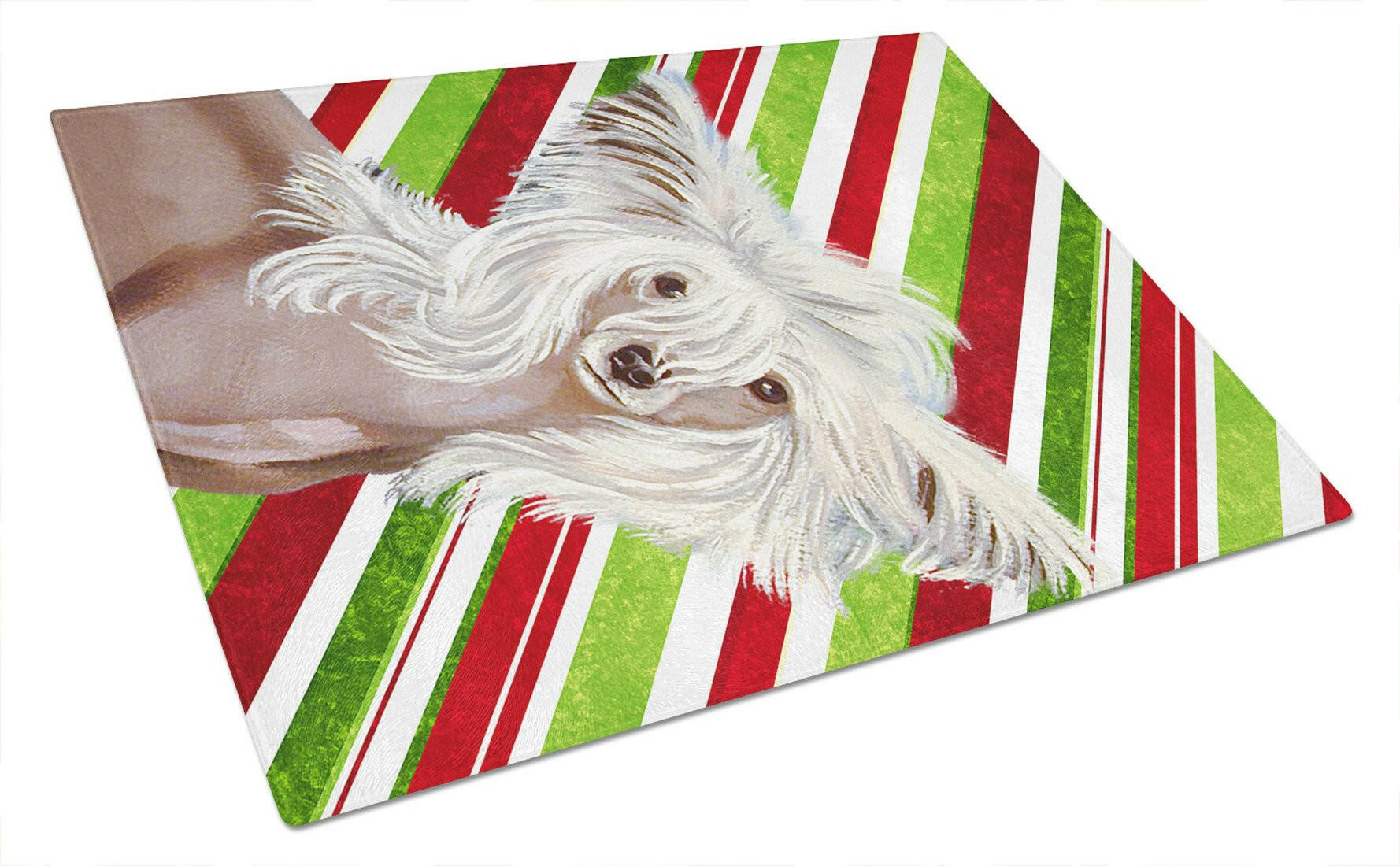 Chinese Crested Candy Cane Holiday Christmas Cutting Board Tempered Glass Kitchen Cutting Surface, Heat Resistant Chopping, Non-Slip Feet, Food Prep & Serving