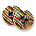 Leonberger Candy Cane Holiday Christmas Set of 2 Cup Holder Car Coasters Absorbent Round Sandstone Coasters Gifts for Men or Women, 2.5, Multicolor