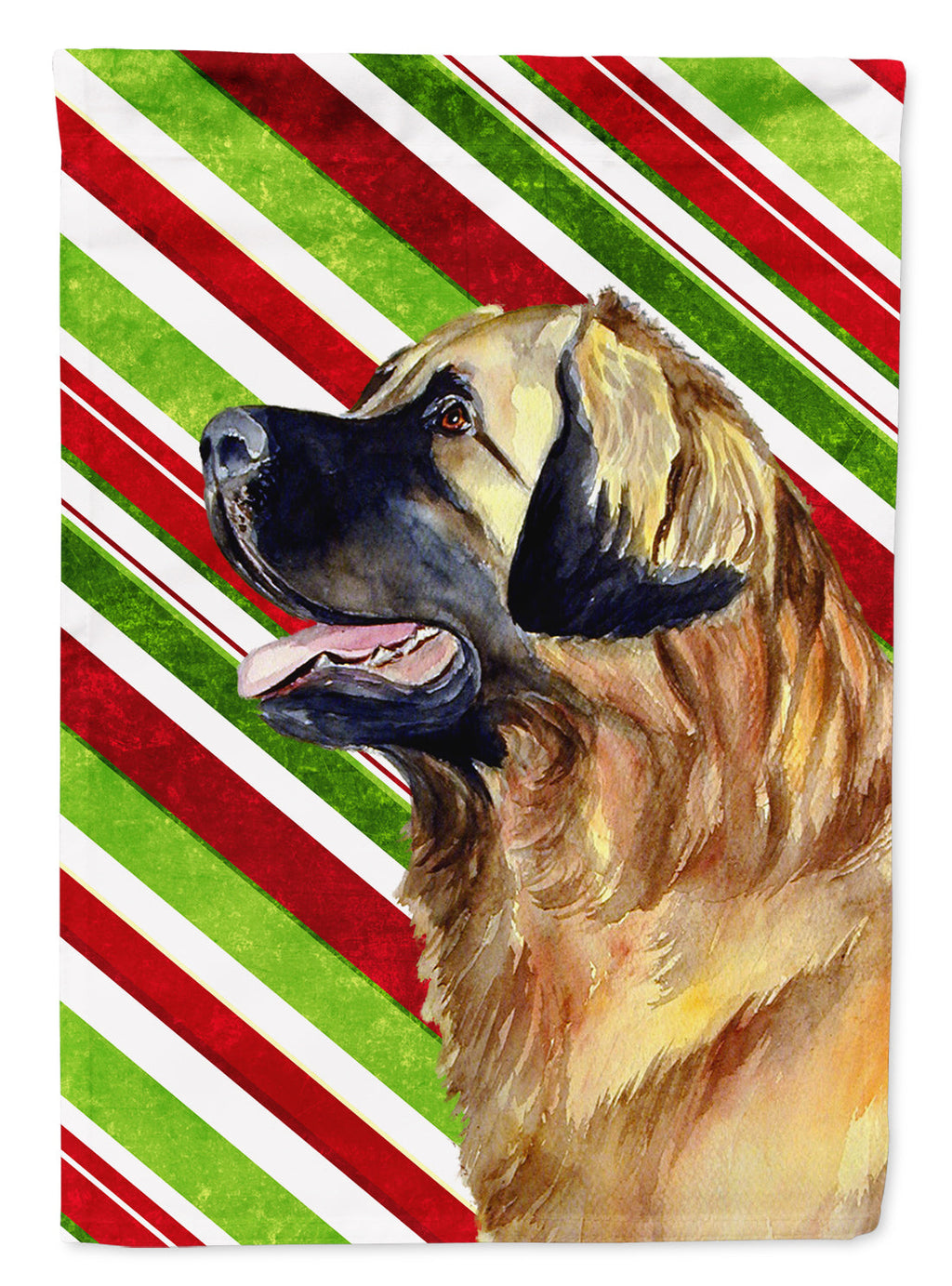 Leonberger Candy Cane Holiday Christmas House Flag 28x40 Porch Sleeve Pole Decorative Outside Yard Banner Artwork Wall Hanging, Polyester