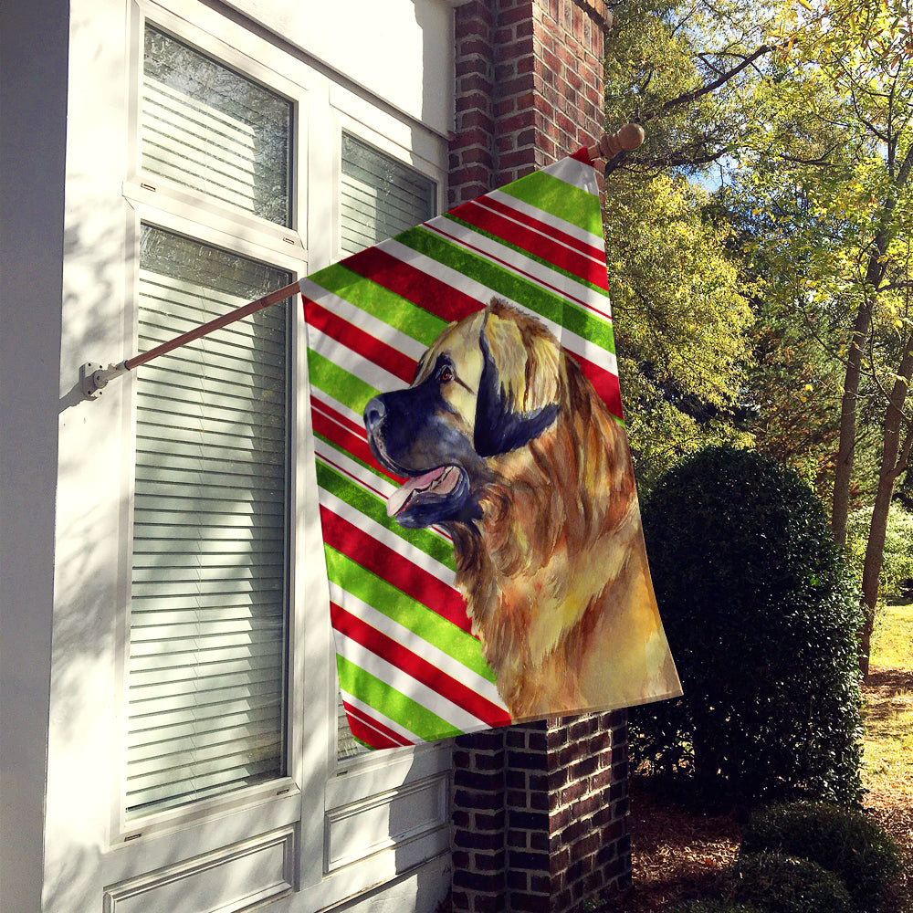 Leonberger Candy Cane Holiday Christmas House Flag 28x40 Porch Sleeve Pole Decorative Outside Yard Banner Artwork Wall Hanging, Polyester