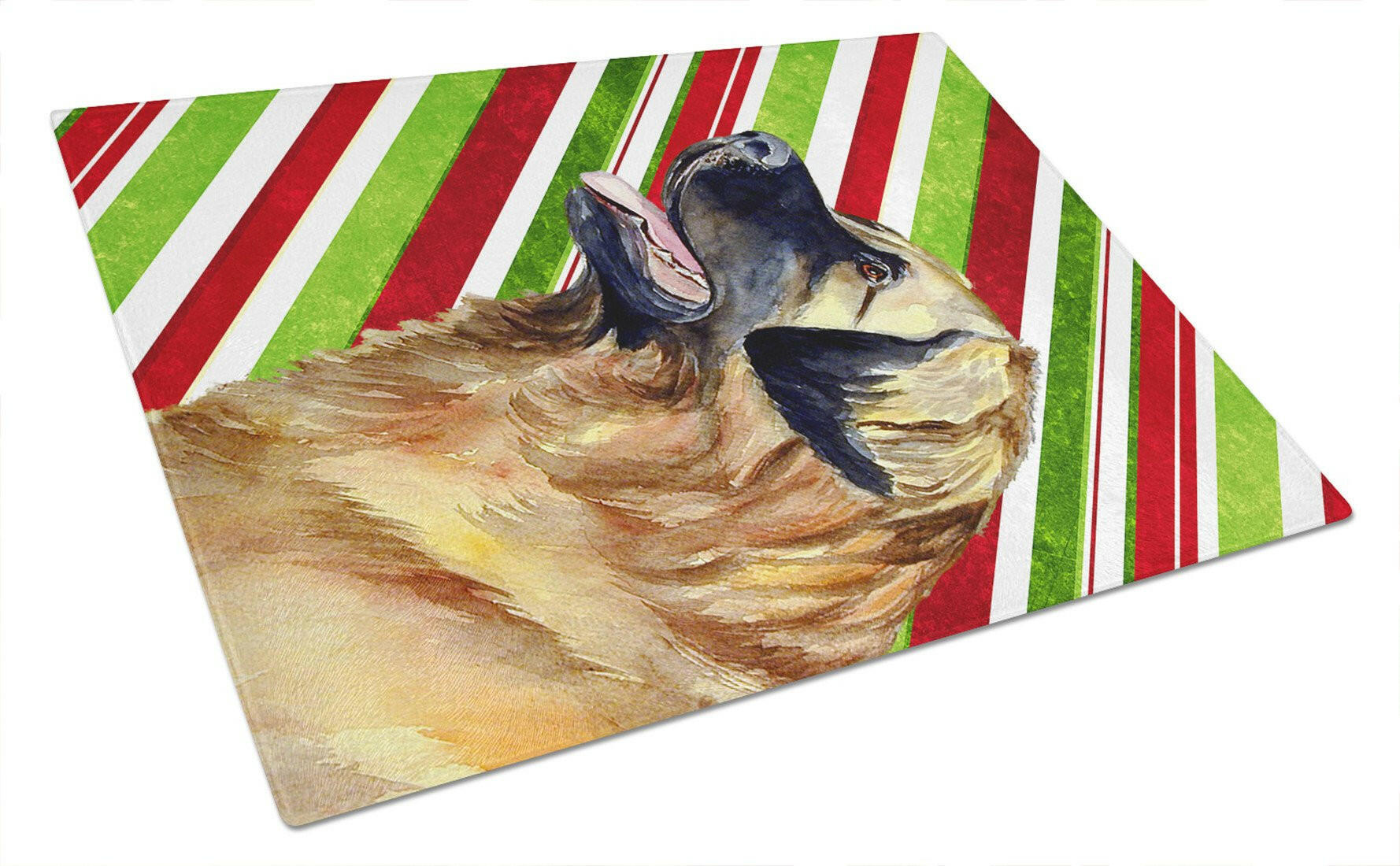 Leonberger Candy Cane Holiday Christmas Cutting Board Tempered Glass Kitchen Cutting Surface, Heat Resistant Chopping, Non-Slip Feet, Food Prep & Serving