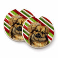 Tibetan Spaniel Candy Cane Holiday Christmas Set of 2 Cup Holder Car Coasters Absorbent Round Sandstone Coasters Gifts for Men or Women, 2.5, Multicolor