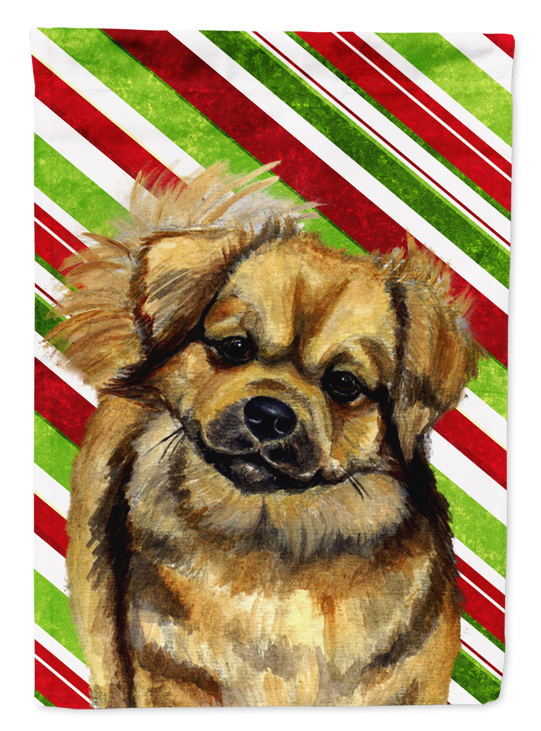 Tibetan Spaniel Candy Cane Holiday Christmas House Flag 28x40 Porch Sleeve Pole Decorative Outside Yard Banner Artwork Wall Hanging, Polyester