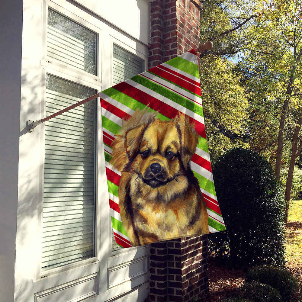 Tibetan Spaniel Candy Cane Holiday Christmas House Flag 28x40 Porch Sleeve Pole Decorative Outside Yard Banner Artwork Wall Hanging, Polyester