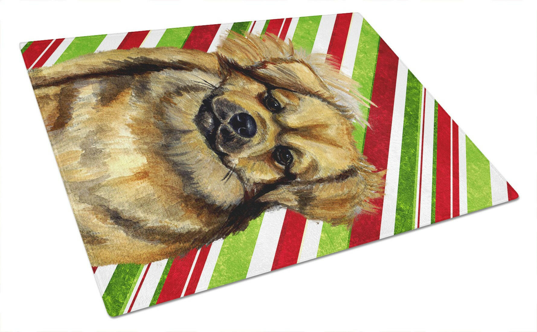 Tibetan Spaniel Candy Cane Holiday Christmas Cutting Board Tempered Glass Kitchen Cutting Surface, Heat Resistant Chopping, Non-Slip Feet, Food Prep & Serving