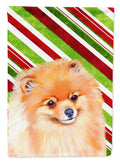 Pomeranian Candy Cane Holiday Christmas House Flag 28x40 Porch Sleeve Pole Decorative Outside Yard Banner Artwork Wall Hanging, Polyester