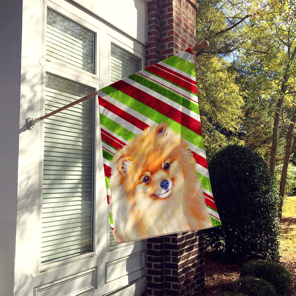 Pomeranian Candy Cane Holiday Christmas House Flag 28x40 Porch Sleeve Pole Decorative Outside Yard Banner Artwork Wall Hanging, Polyester