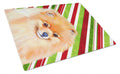 Pomeranian Candy Cane Holiday Christmas Cutting Board Tempered Glass Kitchen Cutting Surface, Heat Resistant Chopping, Non-Slip Feet, Food Prep & Serving