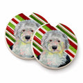 Old English Sheepdog Candy Cane Holiday Christmas Set of 2 Cup Holder Car Coasters Absorbent Round Sandstone Coasters Gifts for Men or Women, 2.5, Multicolor