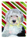 Old English Sheepdog Candy Cane Holiday Christmas House Flag 28x40 Porch Sleeve Pole Decorative Outside Yard Banner Artwork Wall Hanging, Polyester