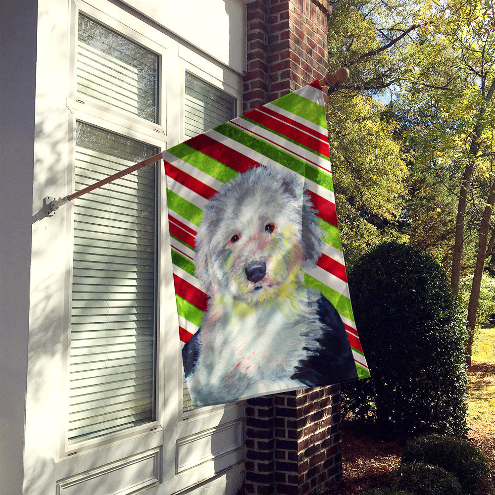Old English Sheepdog Candy Cane Holiday Christmas House Flag 28x40 Porch Sleeve Pole Decorative Outside Yard Banner Artwork Wall Hanging, Polyester