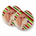 Petit Basset Griffon Vendeen Candy Cane Holiday Christmas Set of 2 Cup Holder Car Coasters Absorbent Round Sandstone Coasters Gifts for Men or Women, 2.5, Multicolor