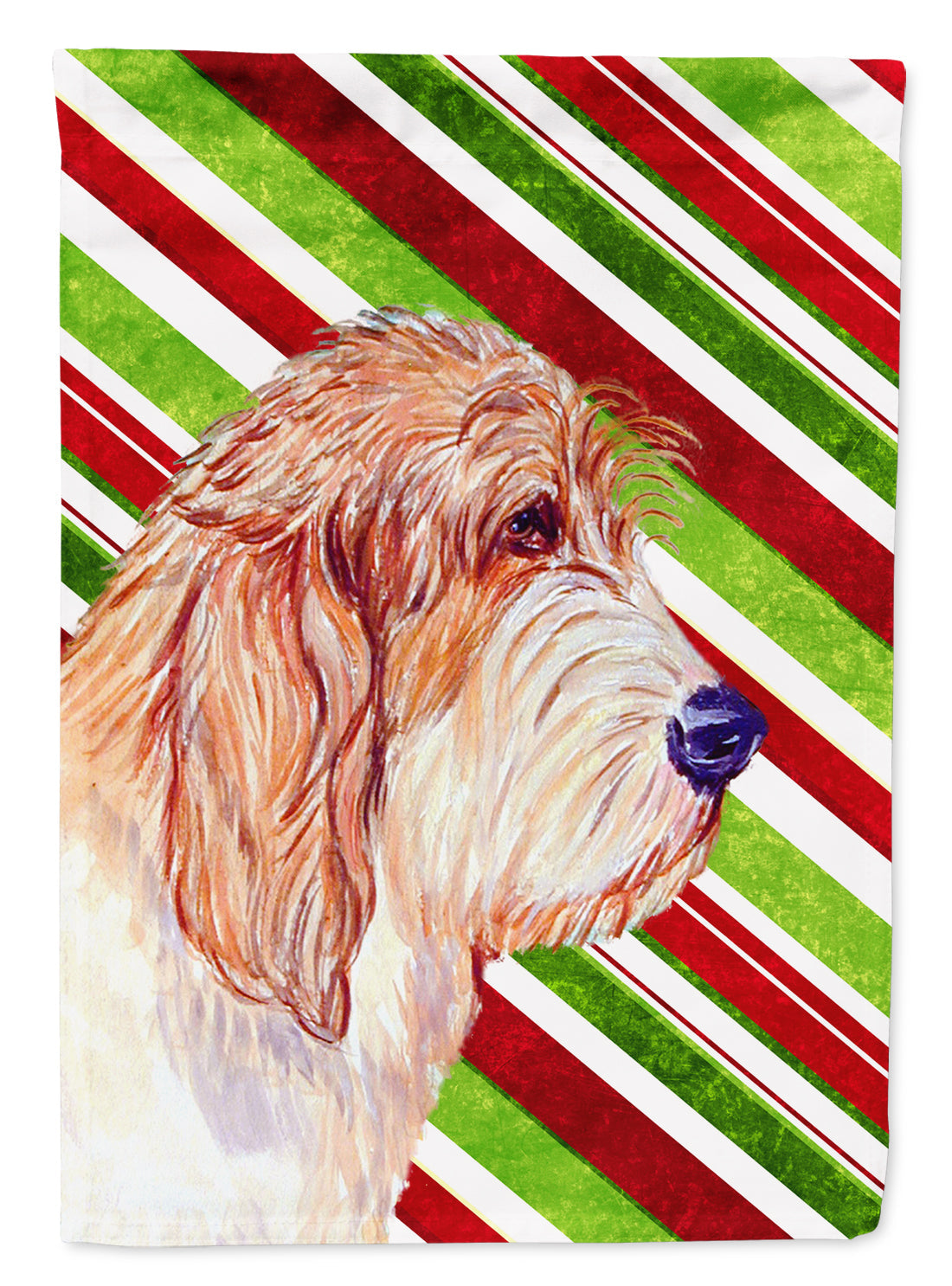 Petit Basset Griffon Vendeen Candy Cane Holiday Christmas House Flag 28x40 Porch Sleeve Pole Decorative Outside Yard Banner Artwork Wall Hanging, Polyester