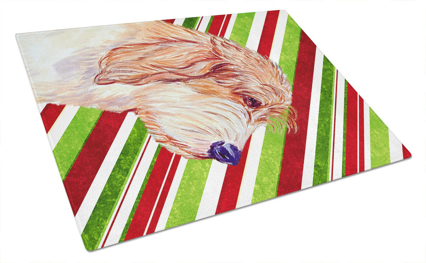 Petit Basset Griffon Vendeen Candy Cane Holiday Christmas Cutting Board Tempered Glass Kitchen Cutting Surface, Heat Resistant Chopping, Non-Slip Feet, Food Prep & Serving